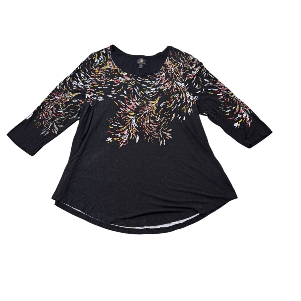 JM Collection Black Tunic with Multi-Color Brushstroke Floral Print Size XXL - Picture 4 of 13